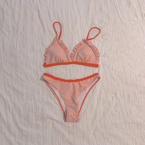 Shein Orange and White Striped Bikini | Size: Medium